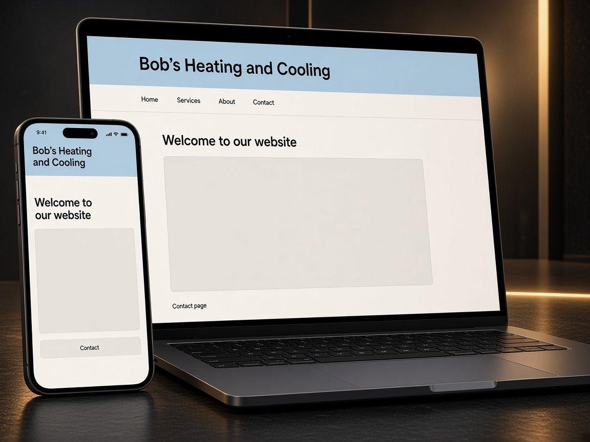 Photorealistic laptop and phone showing an ordinary dated contractor website sample.